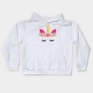 Floral Unicorn Head Design Kids Hoodie